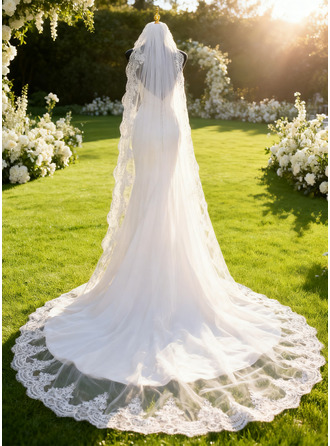 Spitze Schnittkante Einstufig Hochzeit Kathedralenschleier 300 cm Mantilla Brautschleier 