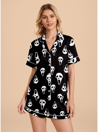 Ladies Halloween Ghost Face Scream Printed Pajama Set