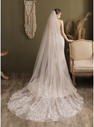 Lace Cut Edge Single Tier Bridal Cathedral Length 118" Wedding Veils 