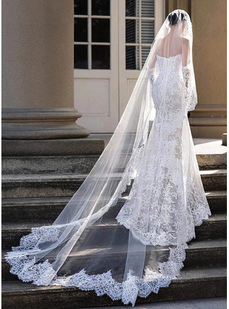 Pitsireuna yksitasoinen mantilja tuomiokirkon pituus 300 cm häät veil