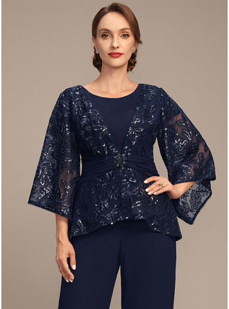 Sequin Lace 3/4 Sleeve Formal Mother's Wrap Jacket With Rhinestones Button 