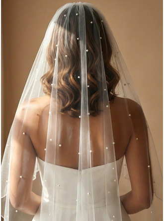 Pearl Pencil Edge Single Tier Bridal Fingertip Length 35" Wedding Veils