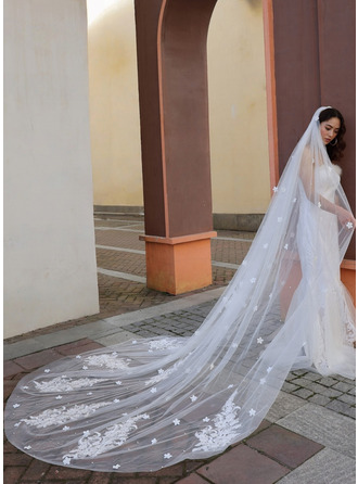 Pérolas borda cortada uma camada casamento véu catedral 300 cm véus de noiva