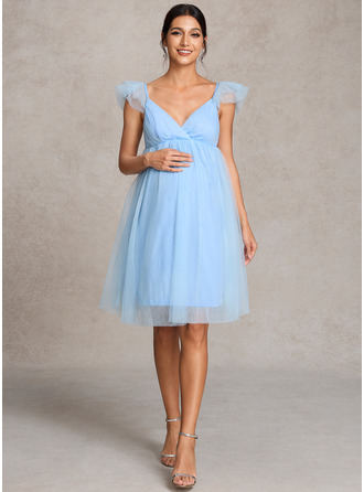 Kjole med A-linje V-hals Knælængde Graviditetskjoler med Sløjfe 