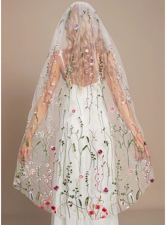 Brodert Blomstrete Skjær Kant Enkeltlag Brud Vals lengde 135 cm Brudeslør 