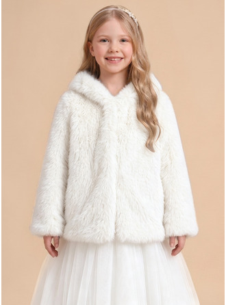 Girls Faux Fur Long Sleeve Flower Girl Bolero Jacket