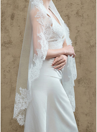 Lace Edge Single Tier Mantilla Fingertip Length 37" Wedding Veils