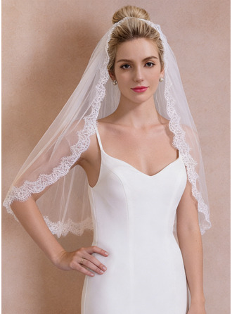 Blonder Skjær Kant Enkeltlag Brud Mantilla Kort 75 cm Brudeslør 