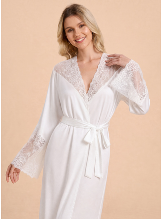 Elegant Satin Lace Patchwork Robe