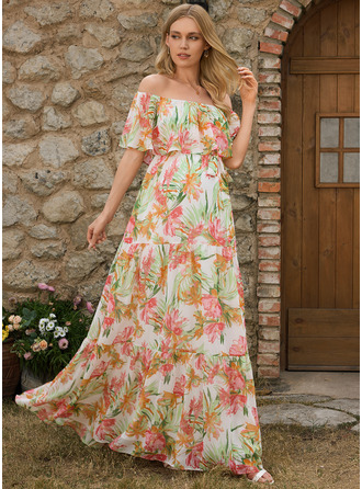 Abito premaman maxi senza spalline con spalle scoperte stampa floreale in chiffon