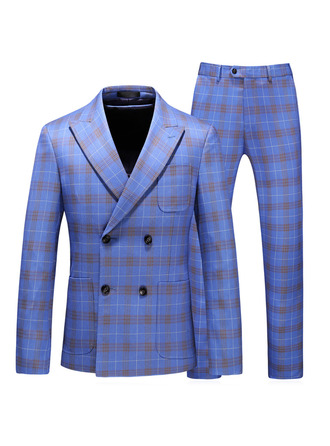 Plaid 2 Piece Double Breasted Men's Casual Suit 