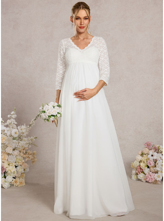 A-line V-Neck Floor-Length Lace Maternity Dresses