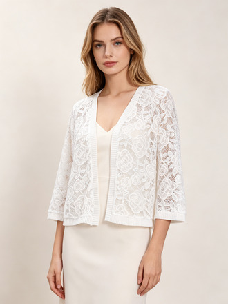 Lace Ribbed Knit Trim Cardigans 3/4 Sleeve Bridal Wedding Wraps