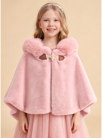 Girls Faux Fur Flower Girl Cape