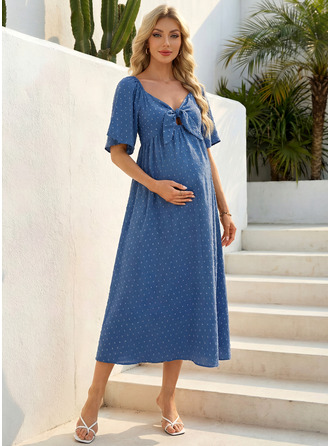 Rosett Jacquard Gravid Midi Klänning