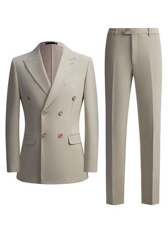 Solid Color 2 Piece Double Breasted Men's Wedding Suit 