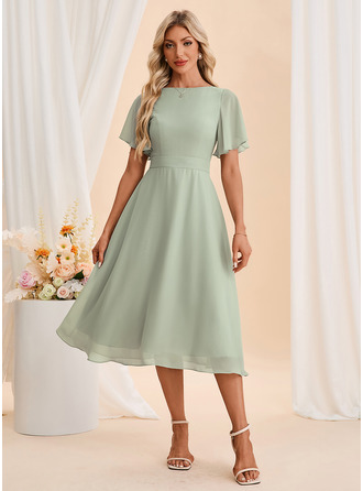 U-boot Kurzarm A-Linien-Kleid Chiffon Midi Kleid 