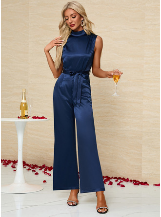 High Neck Sleeveless Satin Maxi Jumpsuits 