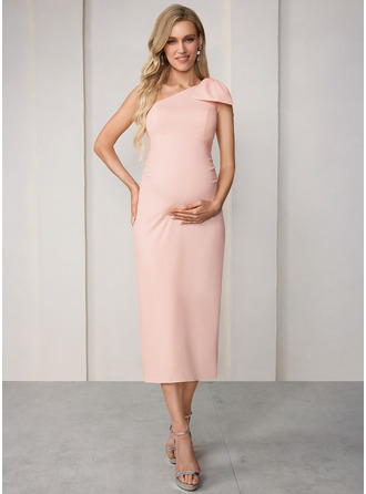 Gravid Klänning Midi i Jersey med One-Shoulder Rosett