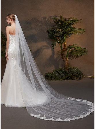 Lace Cut Edge Single Tier Bridal Cathedral Length 118" Wedding Veils