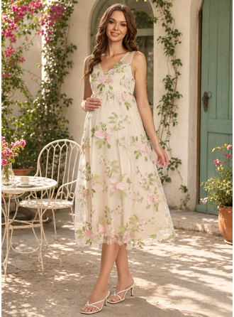 Vestido premamá midi con sin mangas lazo de encaje