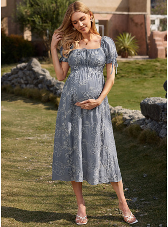 Abito premaman midi con fiocco in jacquard