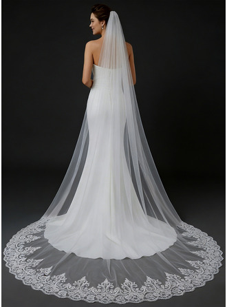 Lace Cut Edge Single Tier Bridal Cathedral Length 118" Wedding Veils