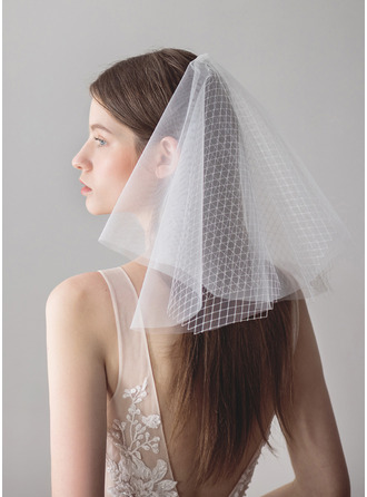 Simple Two Tier Bridal Short 14" Wedding Veils With Blusher 