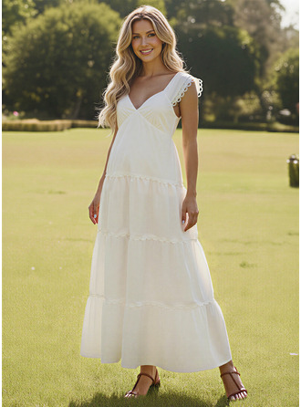 Línea a escote en v hasta el tobillo vestido premamá con volantes lazo 