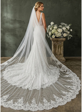 Lace Cut Edge Single Tier Bridal Cathedral Length 118" Wedding Veils