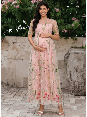 A-линии Лодочка Длина по щиколотку кружевной с Со сборками 