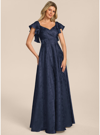Escote en v manga corta jacquard vestido