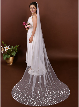 Kwiatowy Bez lamówki Pojedynczy poziom Ślubny Długość katedry 250 cm Welon