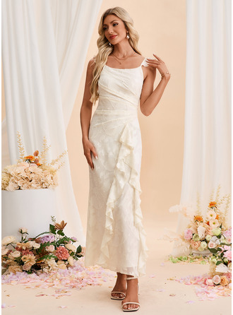 Ruffle Jacquard Square Sleeveless Sheath/Column Chiffon Maxi Dress 