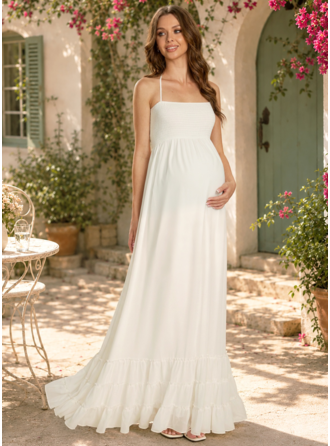 Vestido premamá maxi con escote halter lazo de gasa