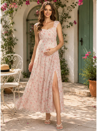 Vestido premamá maxi con sin mangas estampado floral de gasa