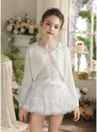 Baumwolle Lange Ärmel Blumenmädchen Strickjacke Bolero & Stola 