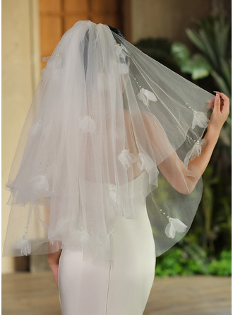 Perlen Blumen Schnittkante Zweistufig Hochzeit Kurzer Schleier 80 cm Brautschleier Mit Gesichtsteil 