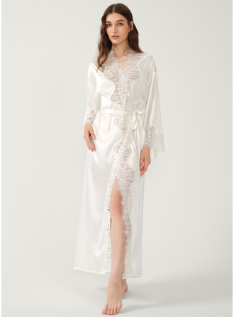 Lace Trim Long Bridal Robe 