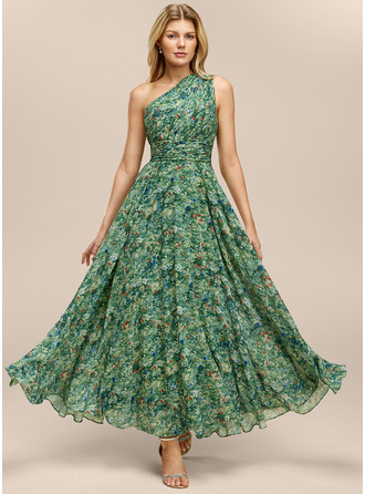 One Shoulder Sleeveless Floral Print Dress