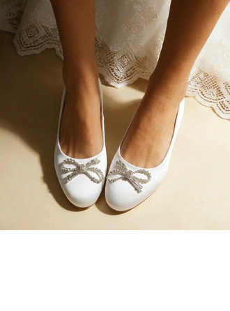 Femmes chaussures de mariage satin talon plat bout rond ballerines de mariée mignon nœud papillon mariage chaussures
