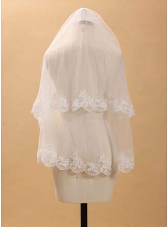 Lace Edge Two Tier Mantilla Short 31" Wedding Veils With Blusher