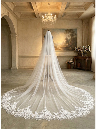Borda de renda uma camada casamento véu catedral 300 cm véus de noiva