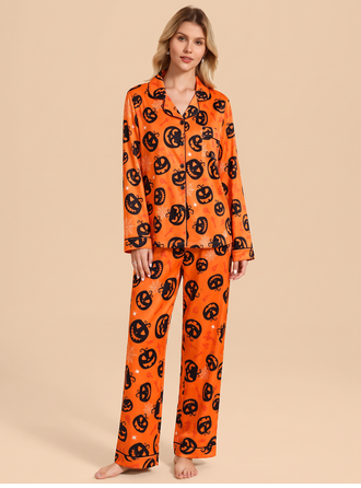 Halloween Pumpkin Printed Pajamas Set