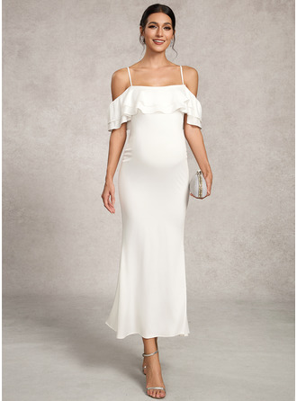 Trompet/Havfrue Square Kolde skulder Ankel-længde Jersey Graviditetskjoler med Flæsekanter 