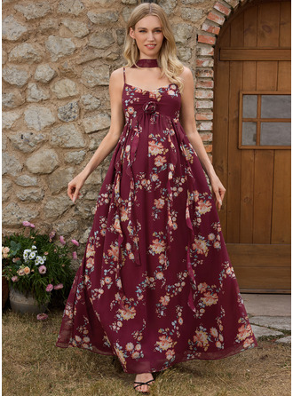 Abito premaman maxi con fiori 3d in chiffon