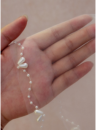 Perlen Schnittkante Einstufig Hochzeit Fingerspitzen-Schleier 100 cm Brautschleier 