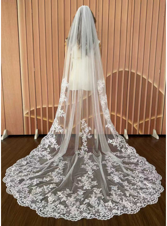 Borda de renda uma camada casamento véu capela 250 cm véus de noiva