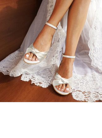Mujer zapatos de novia satén tacón plano puntera abierta sandalias de novia zapatos de dama de honor boho simple boda playa zapatos 