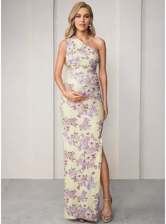 Gravid Klänning Maxi i Jersey med One-Shoulder Ärmlös Plisserad